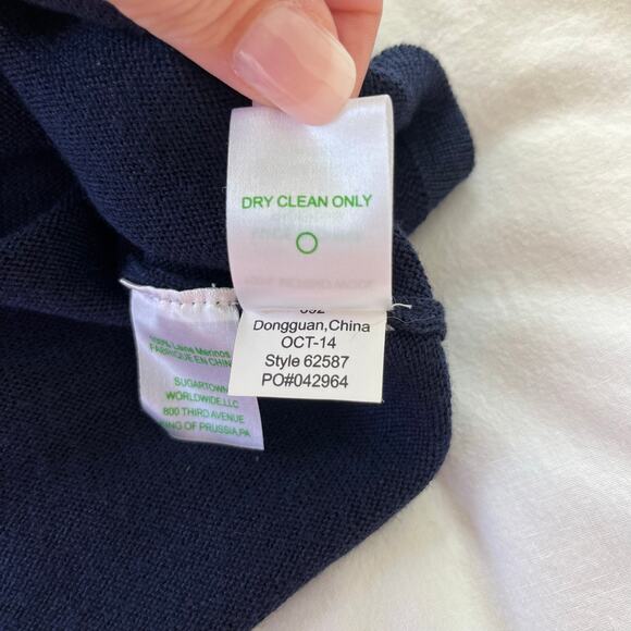 Lilly Pulitzer Sweater Shift Kariana Crochet Navy 100% Wool Dress, Size Large - Picture 10 of 11